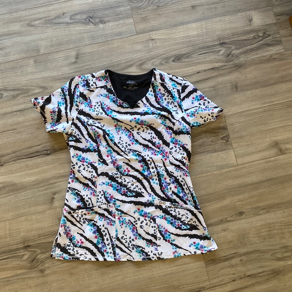Infinity small zebra print scrub top
